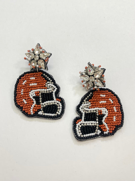 Burnt Orange Gameday Beaded Helmet Earrings