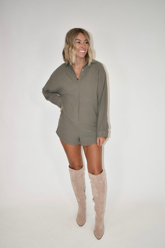 Olive Long Sleeve Romper