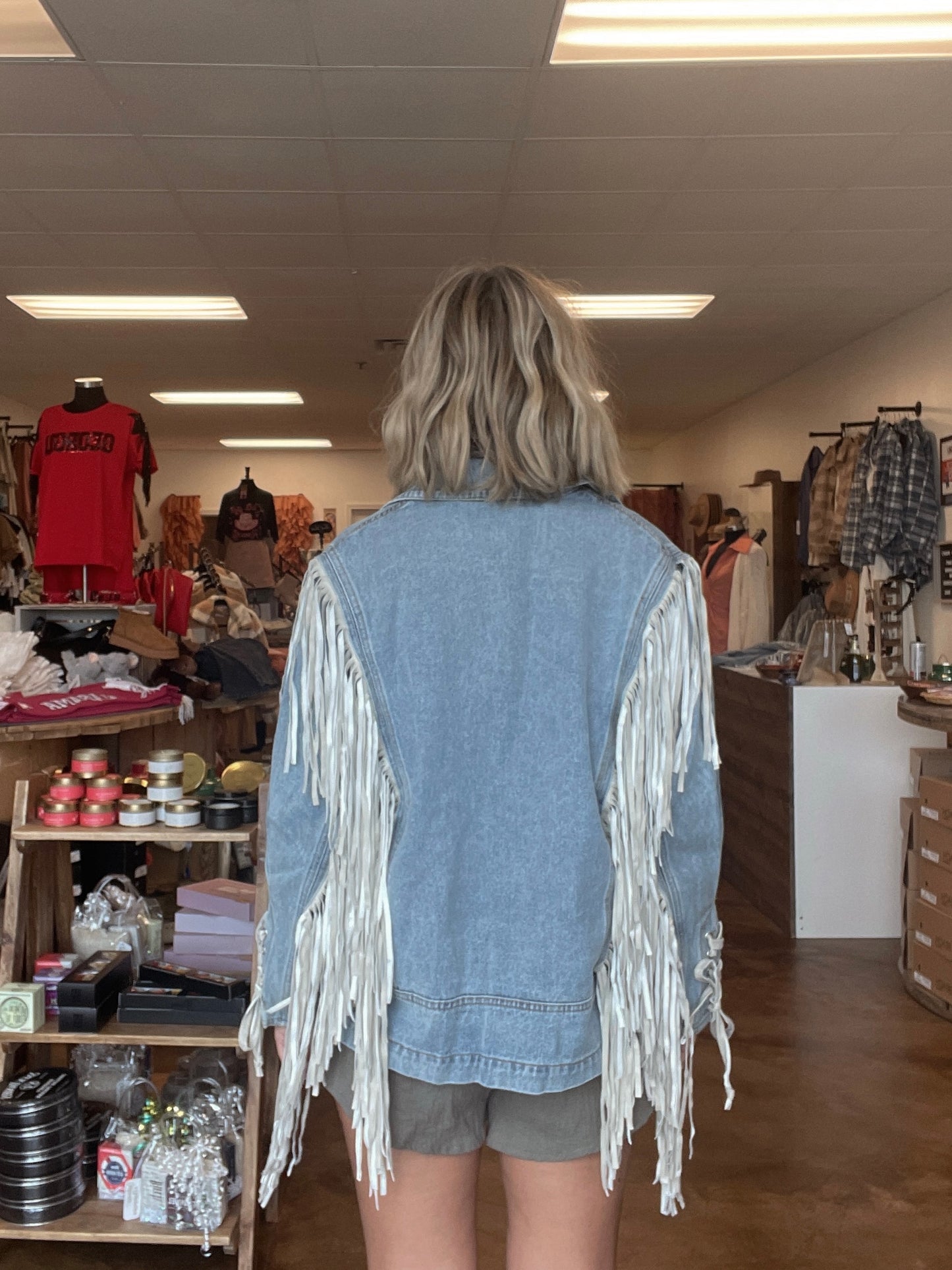 Oversized Denim Fringe Jacket