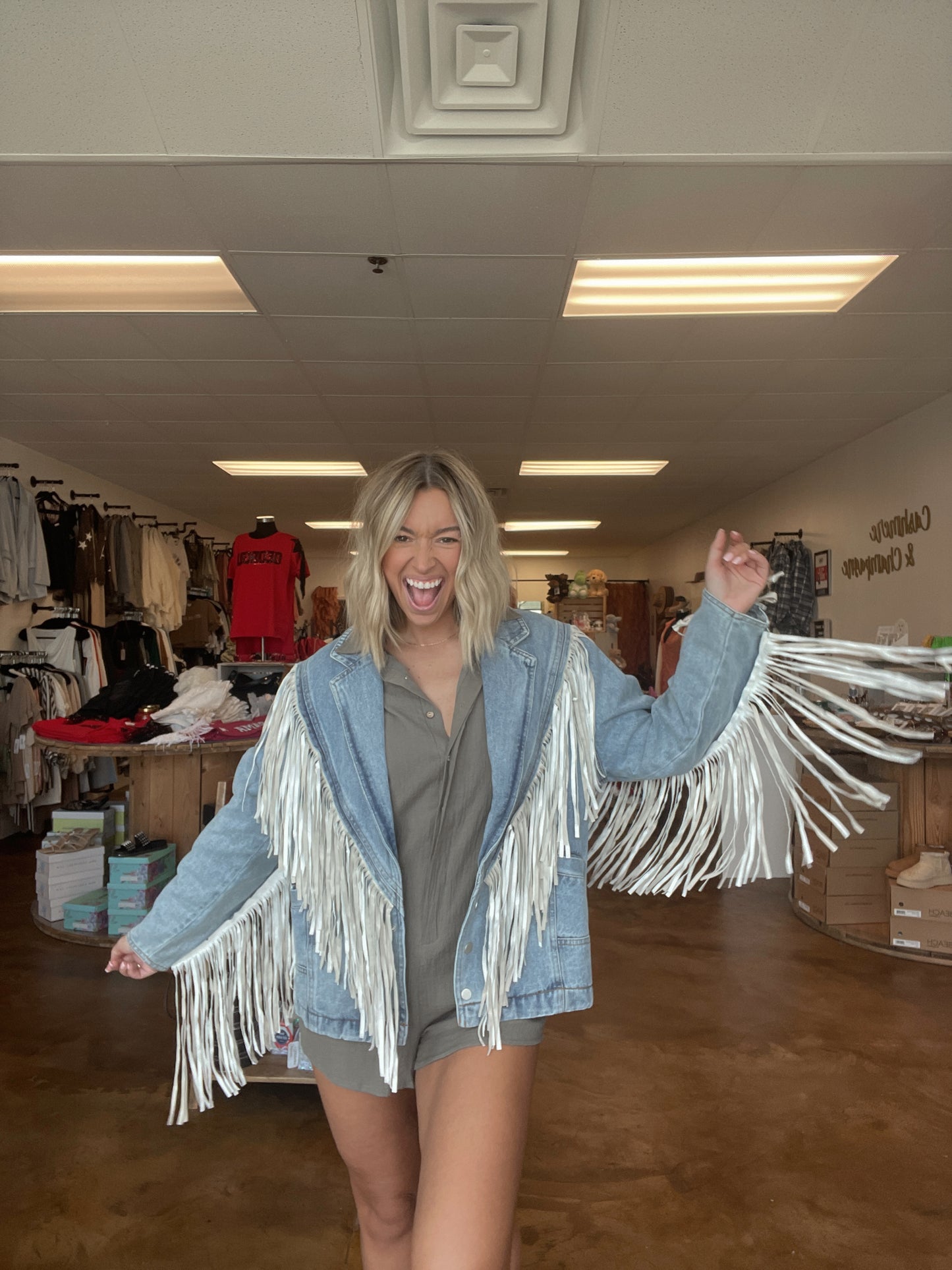 Oversized Denim Fringe Jacket