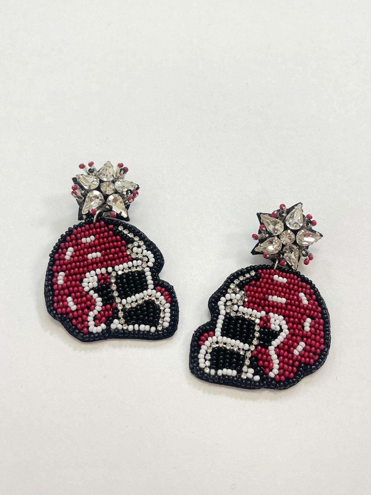 Crimson Gameday Beaded Helmet Earrings