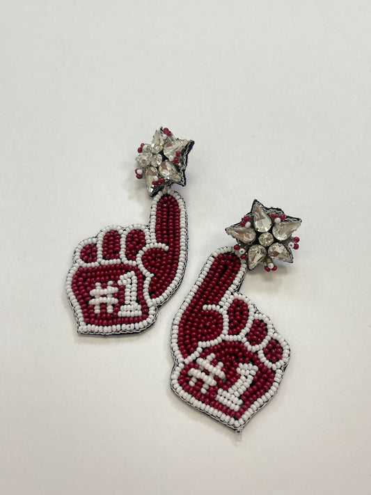 Crimson #1 Foam Finger Beaded Earrings