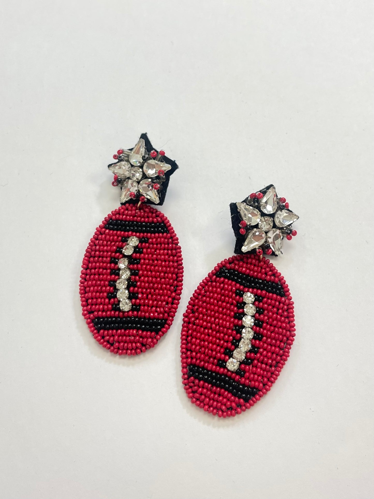 Crimson Beaded Football Earrings