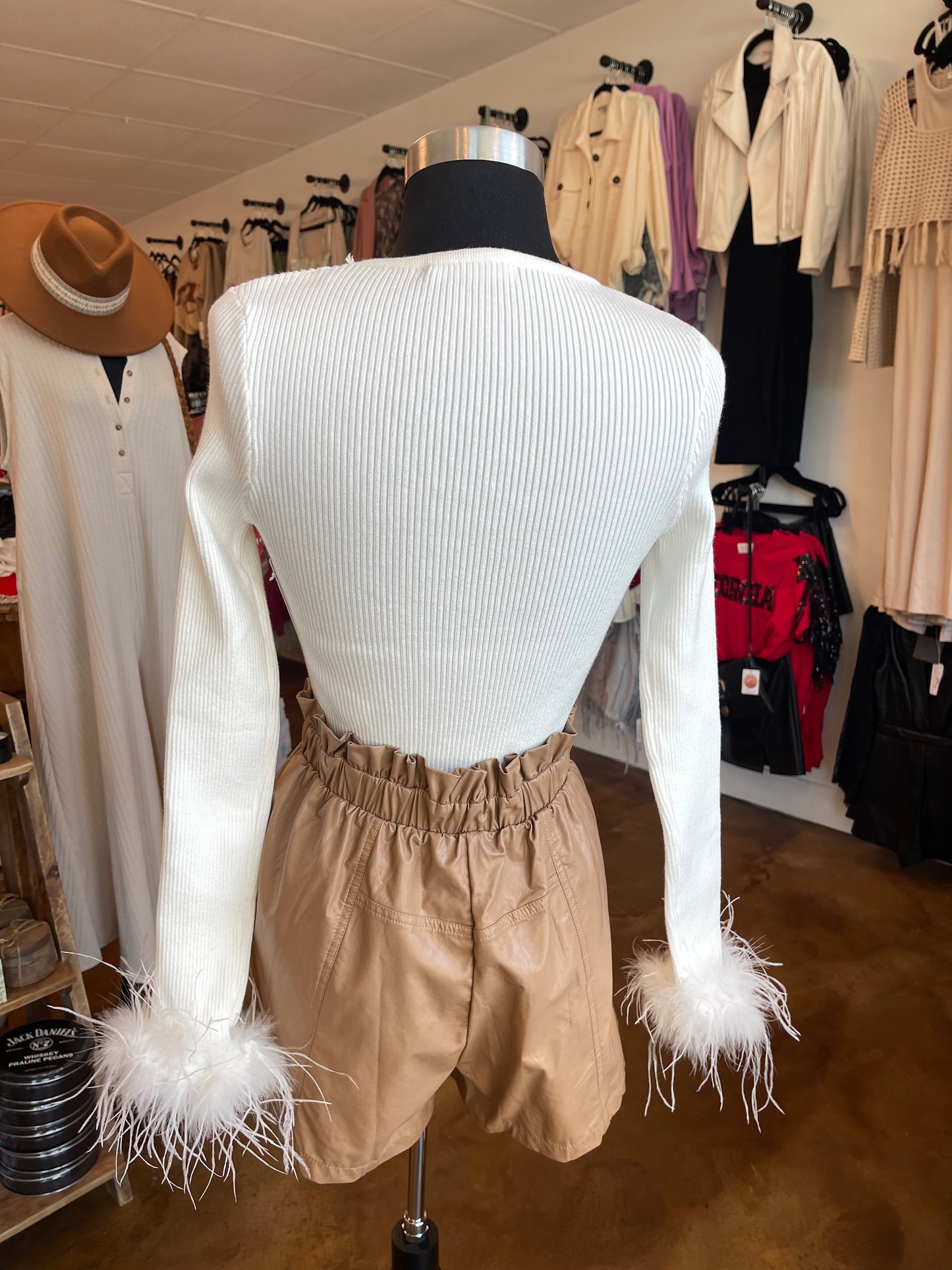 Off White Sweater with Fur Trim Sleeve