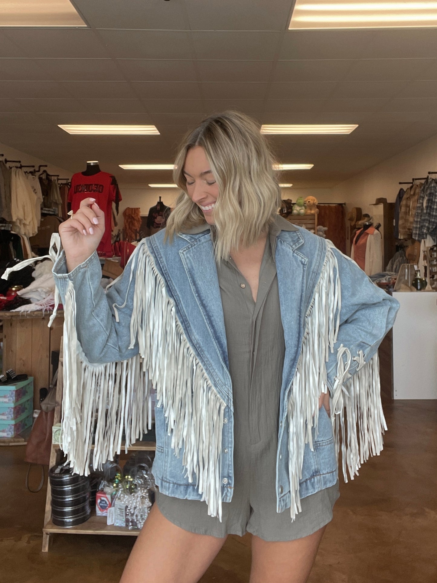 Oversized Denim Fringe Jacket