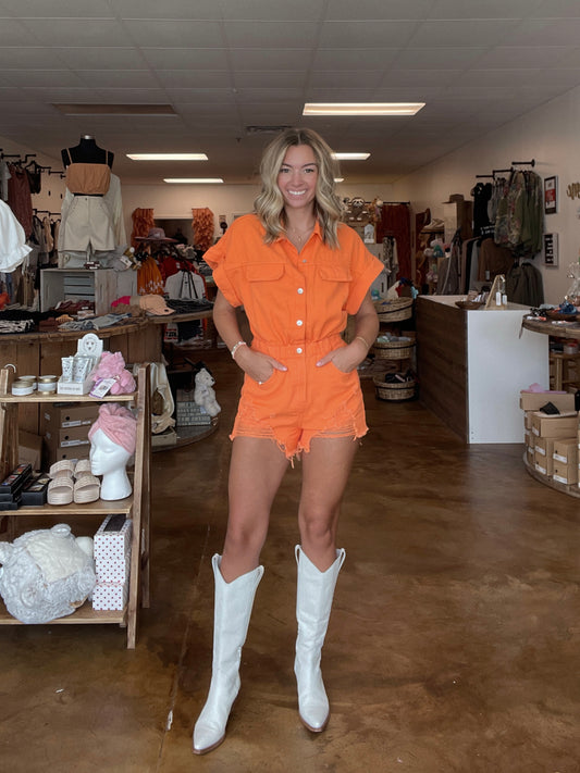 Orange Denim Romper