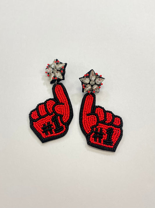 Red #1 Foam Finger Beaded Earrings