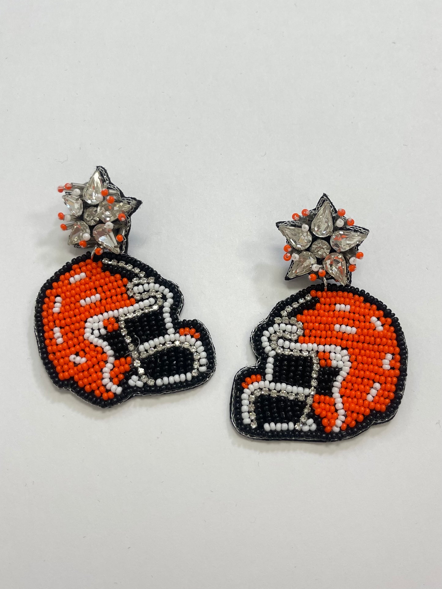 Orange Gameday Beaded Helmet Earrings