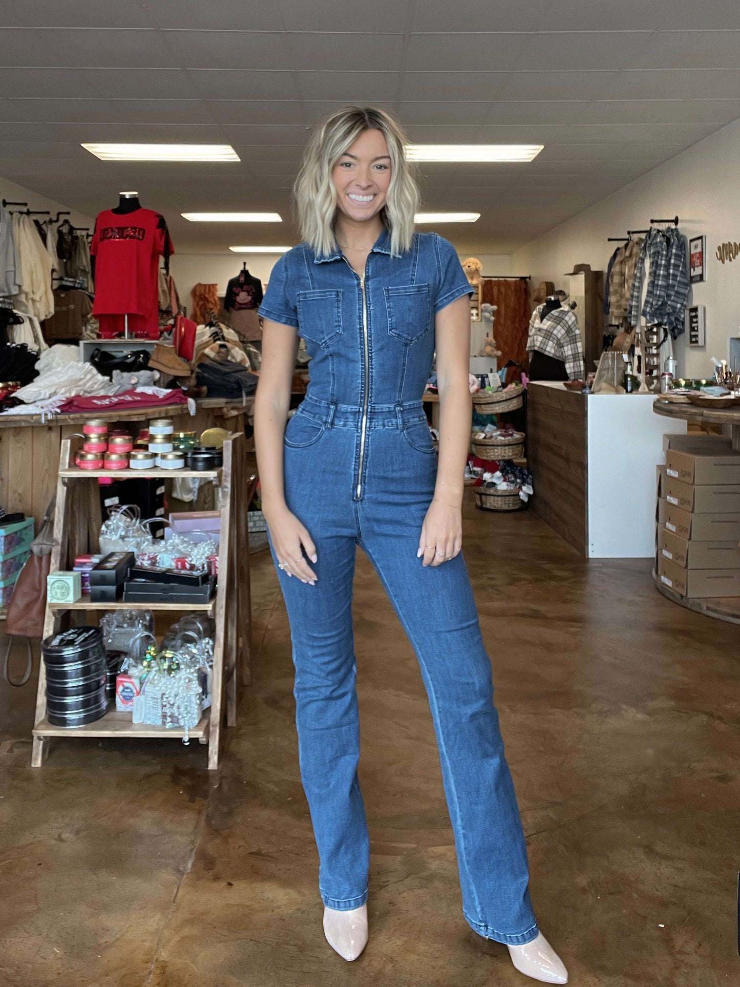 Short Sleeve Denim Jumpsuit