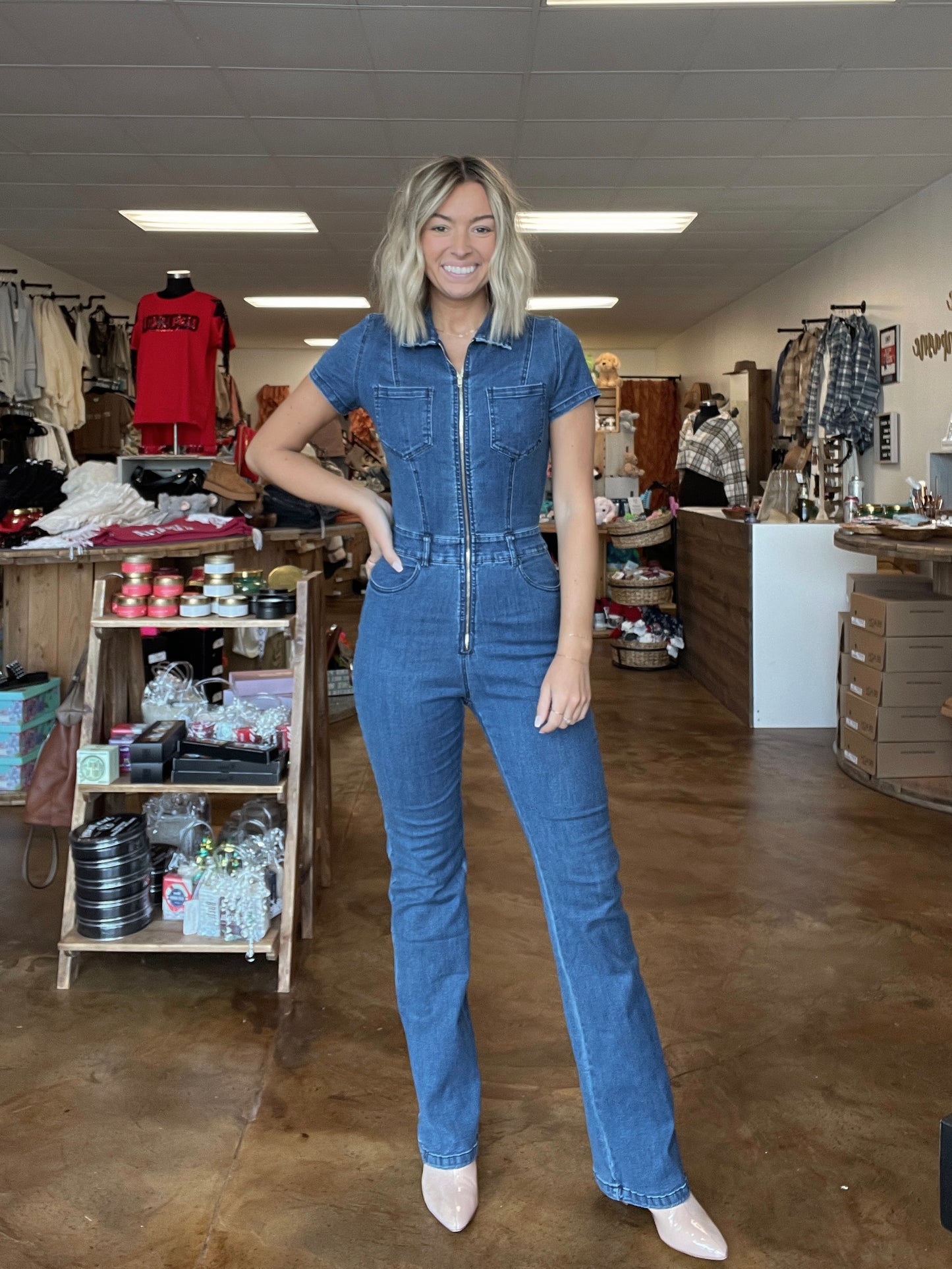 Short Sleeve Denim Jumpsuit