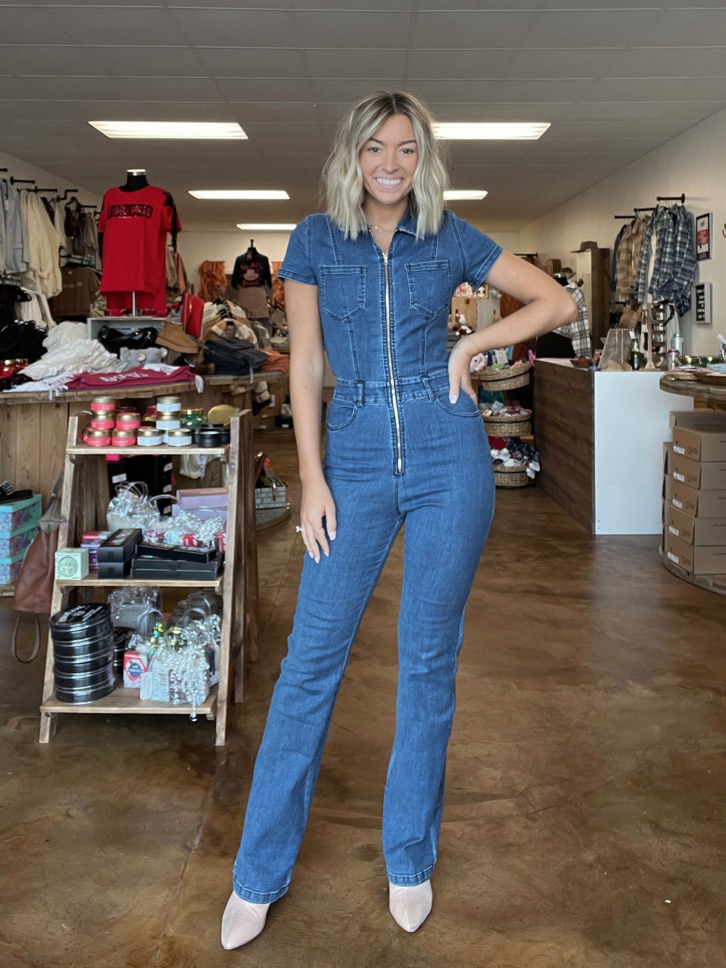 Short Sleeve Denim Jumpsuit