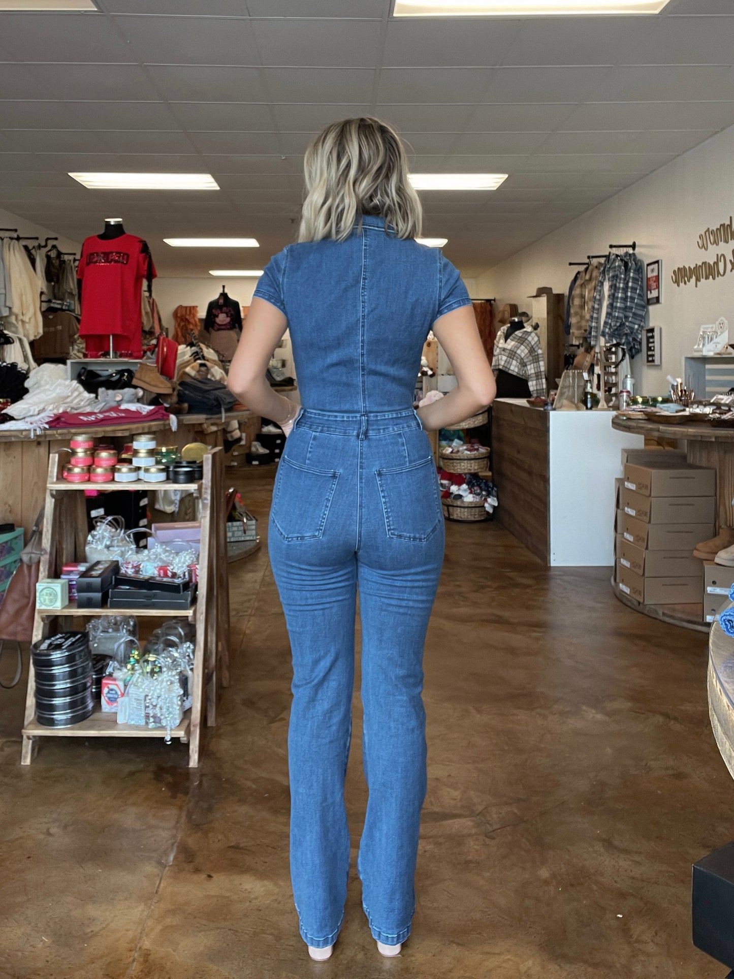 Short Sleeve Denim Jumpsuit