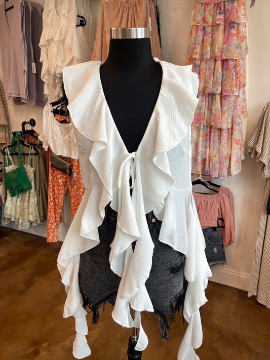 White Ruffle Sleeveless Top