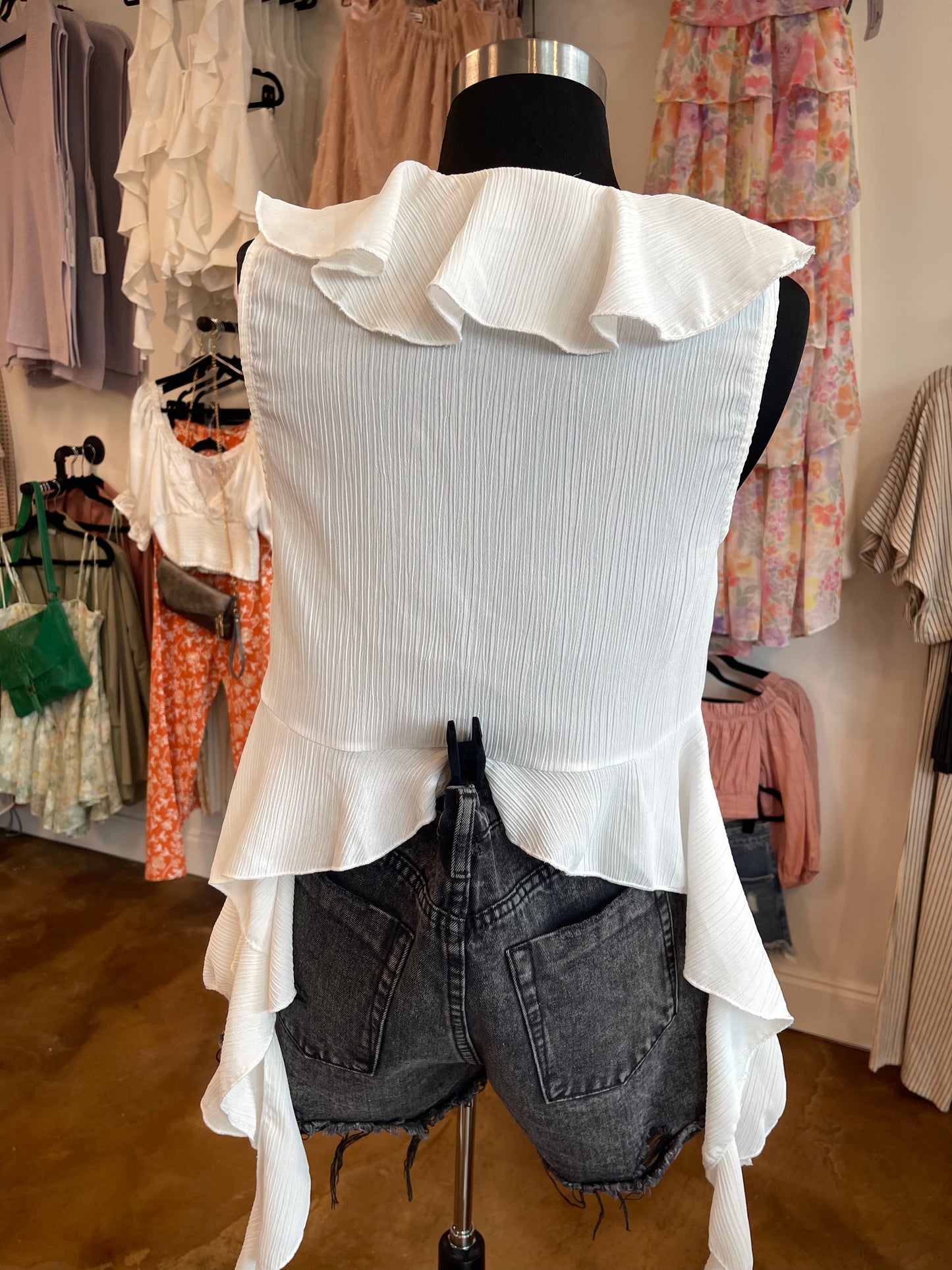 White Ruffle Sleeveless Top