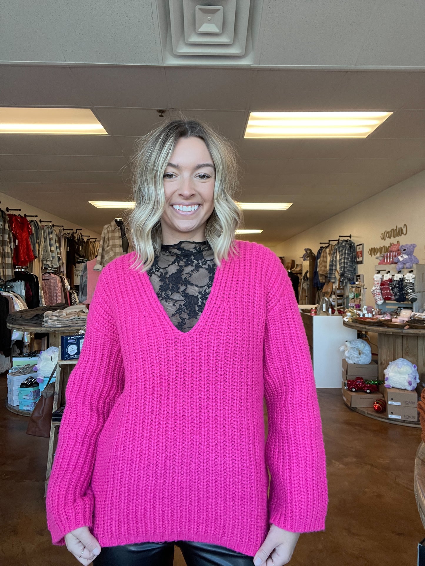 Hot Pink Chunky Knit Sweater