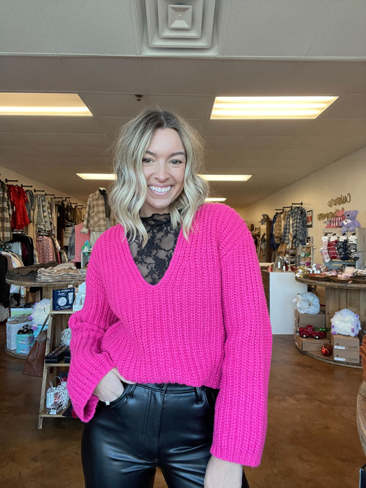 Hot Pink Chunky Knit Sweater