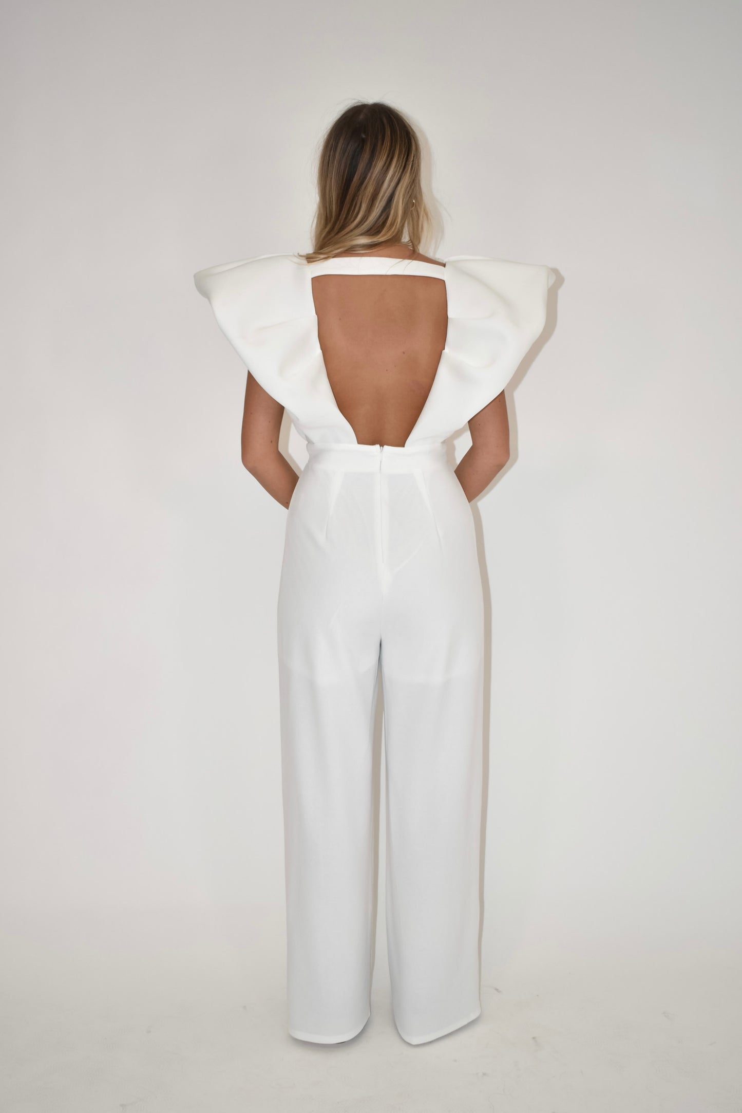 White Ruffle Sleeve Jumpsuit