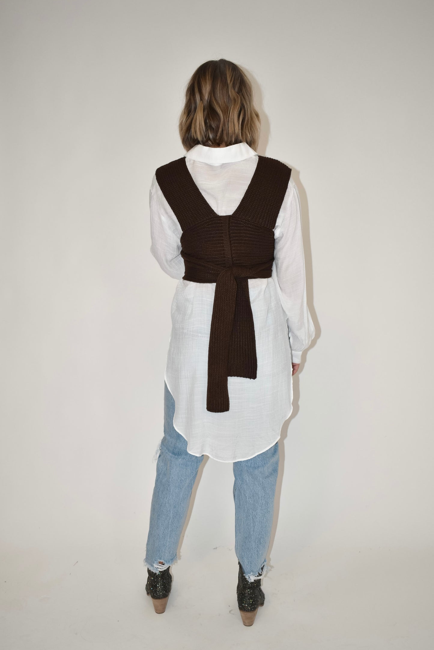 Mocha Knit Self Tie Sweater Tank Vest