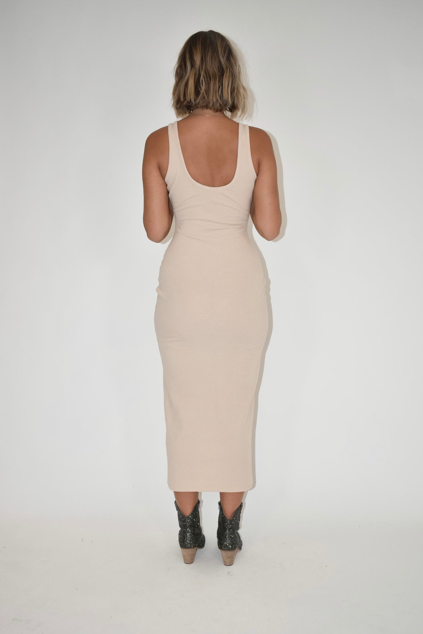 Beige Ribbed Dress