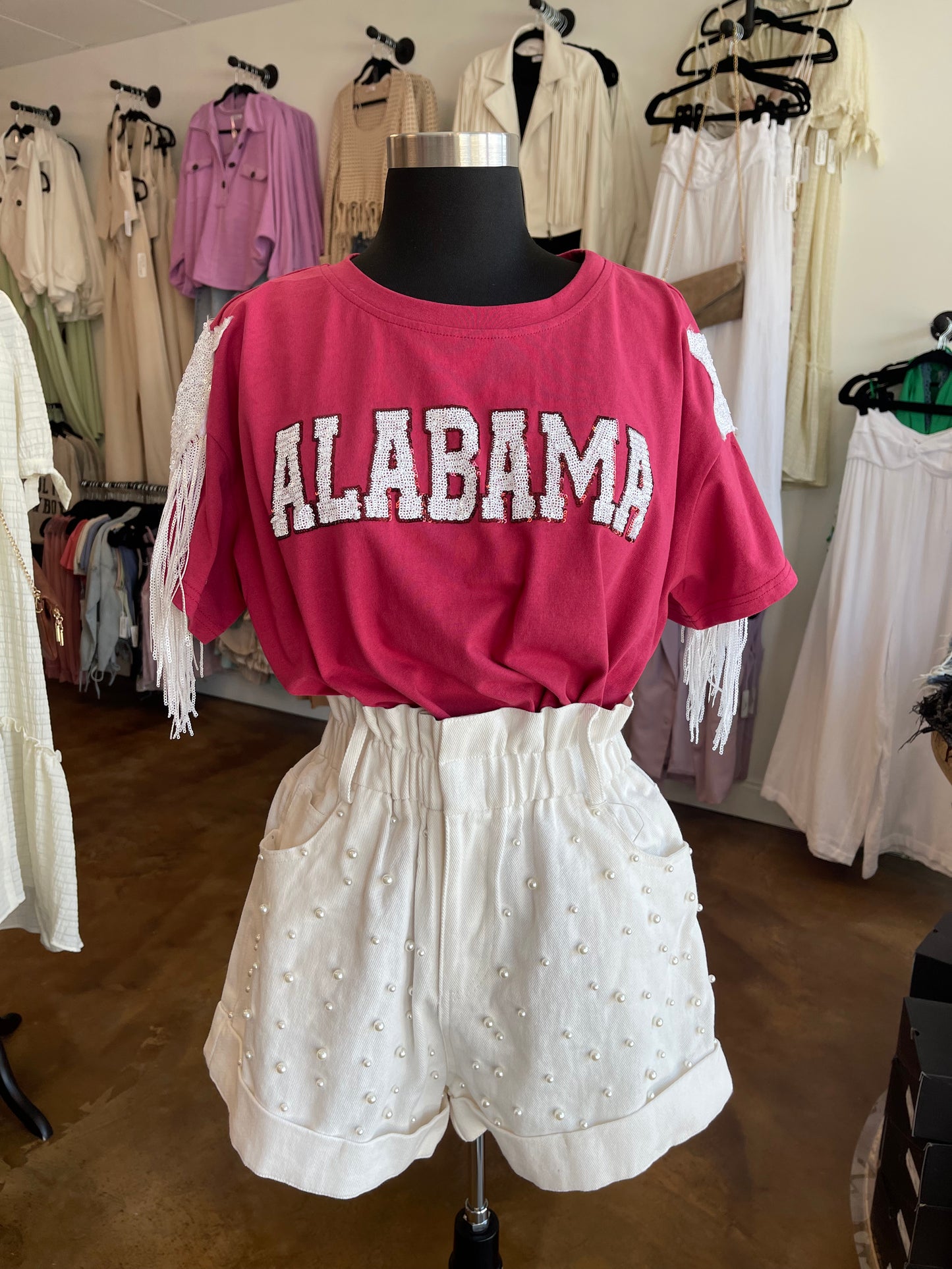 White Pearl Denim Shorts