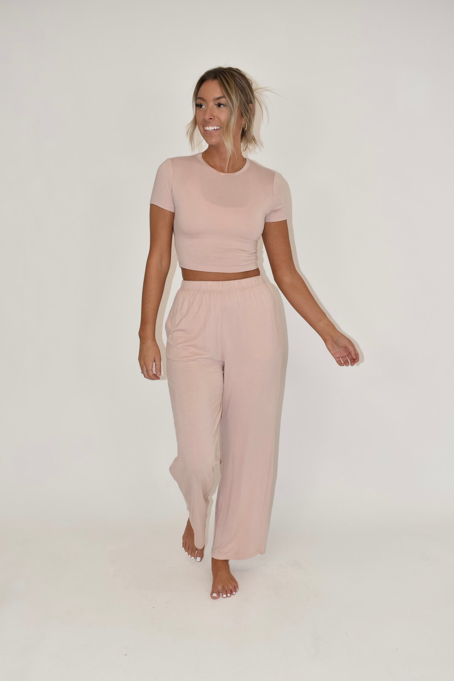 Light Pink Short Sleeve Crop Top (part of a matching set)