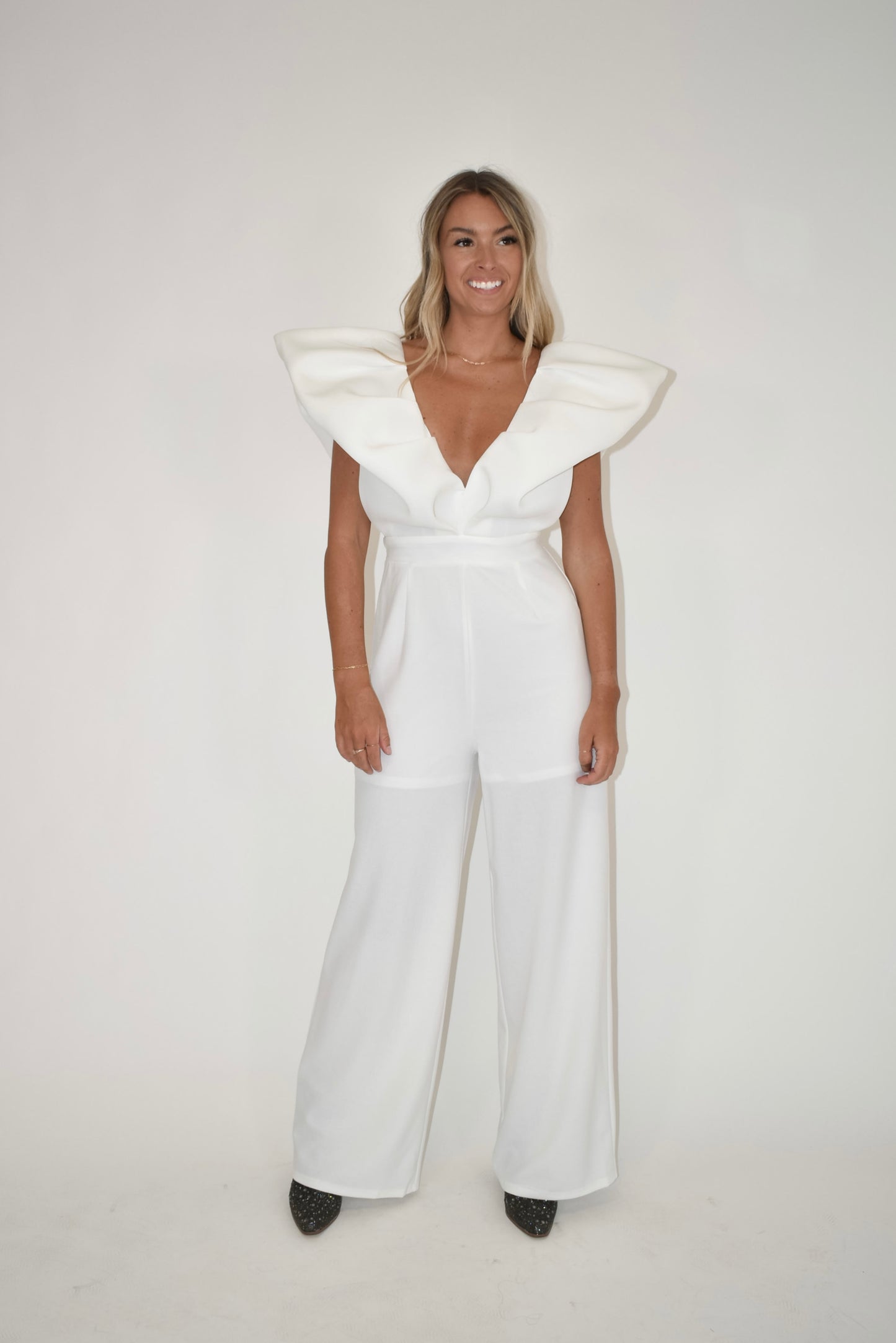 White Ruffle Sleeve Jumpsuit