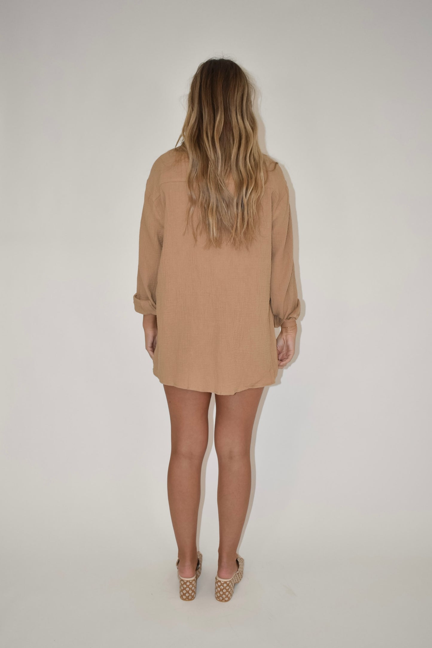 Taupe Long Sleeve Cotton Romper