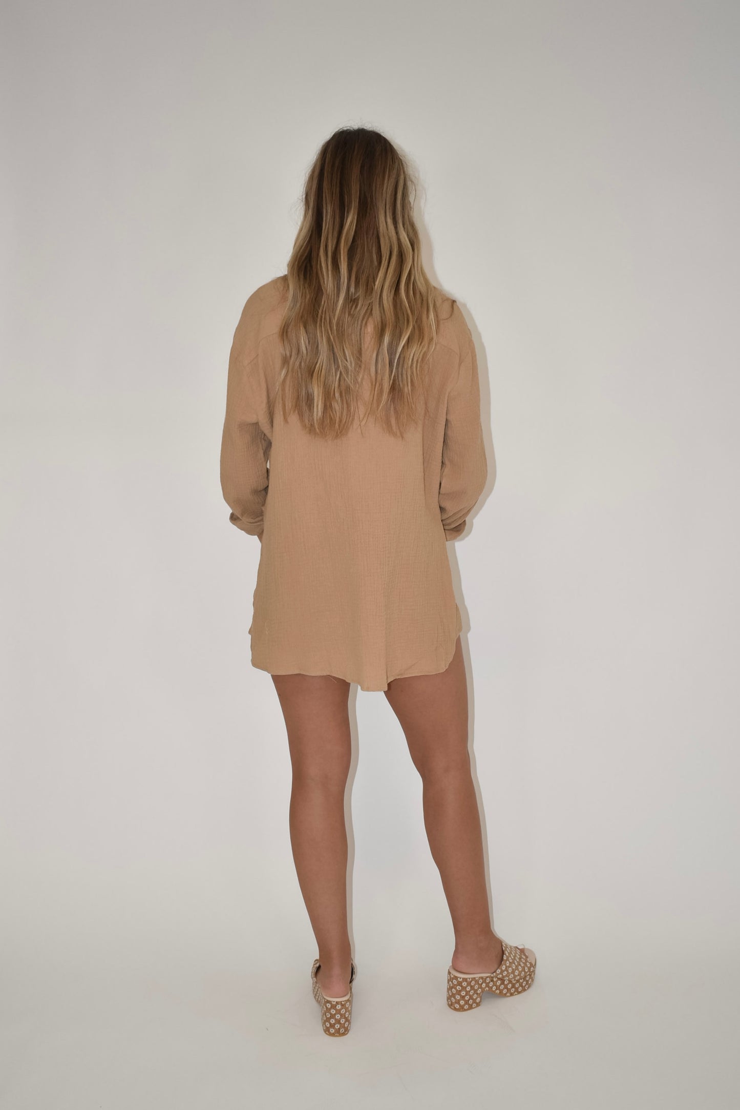 Taupe Long Sleeve Cotton Romper