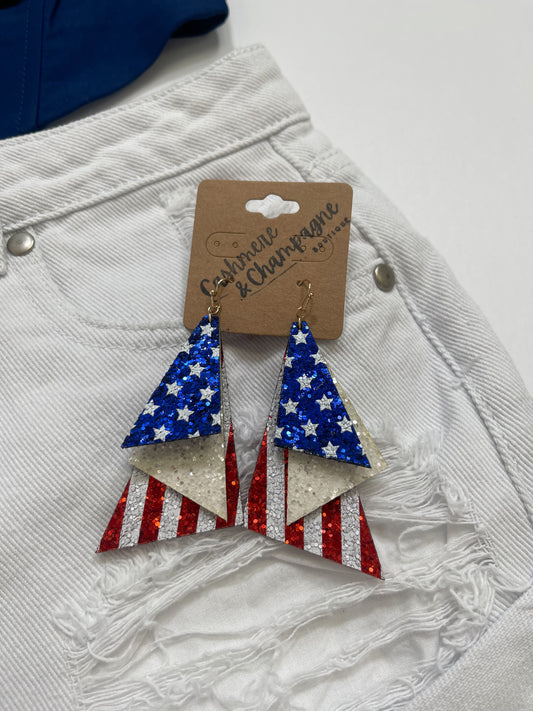 USA Flag Triangle Dangle Earrings