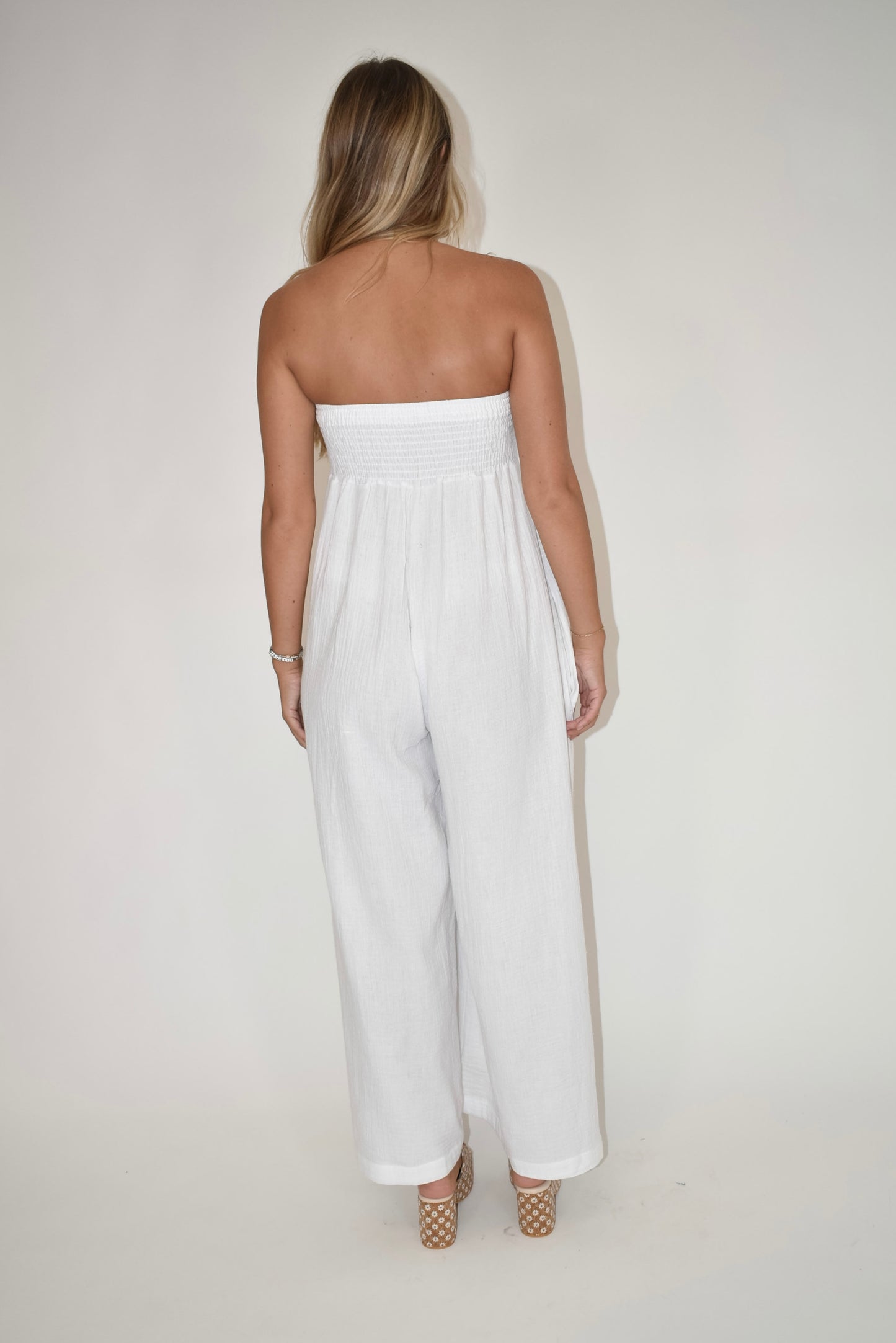 White Strapless Gauze Jumpsuit