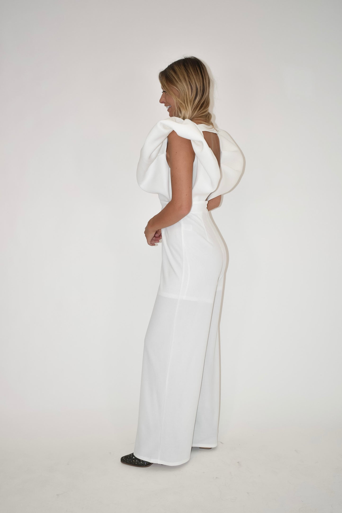 White Ruffle Sleeve Jumpsuit