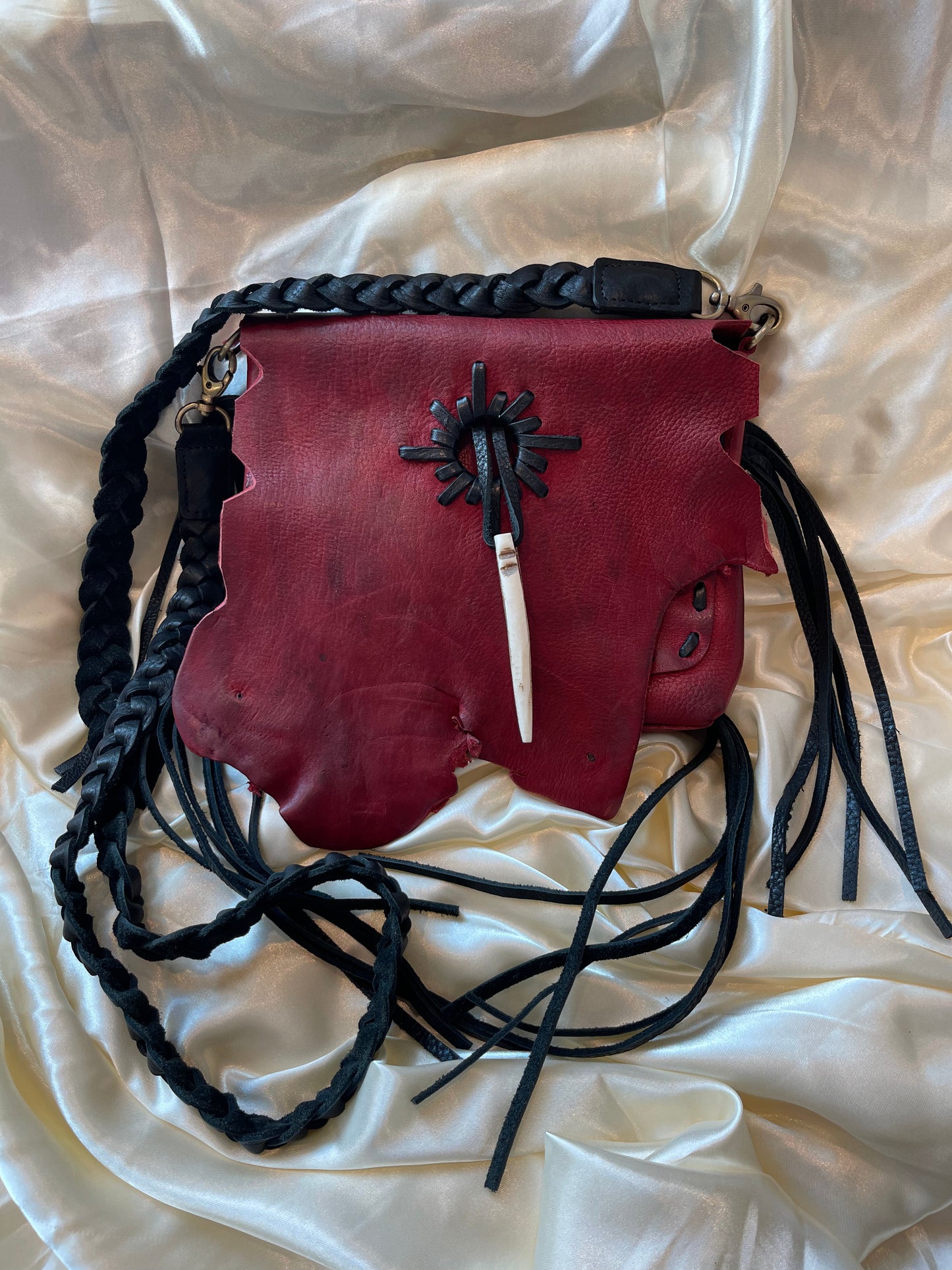 Red Leather Fringe Purse with Braided Strap - American Darling