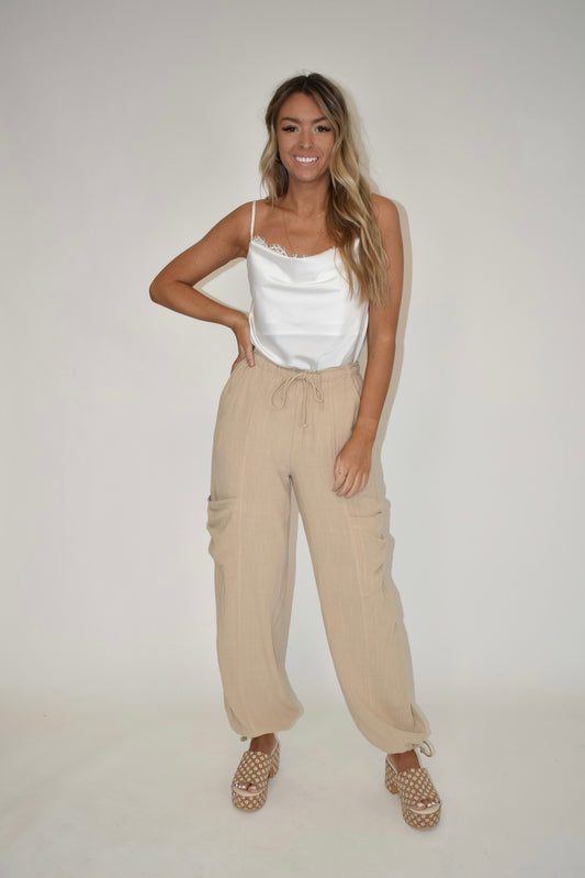 Tan Drawstring Cargo Pants