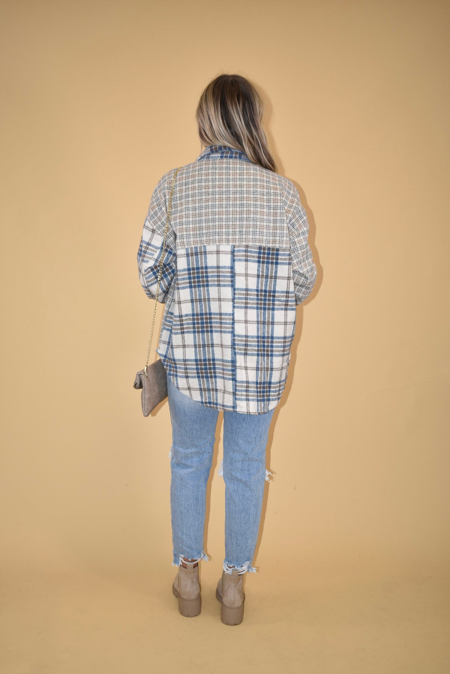 Blue Patchwork Plaid Shacket