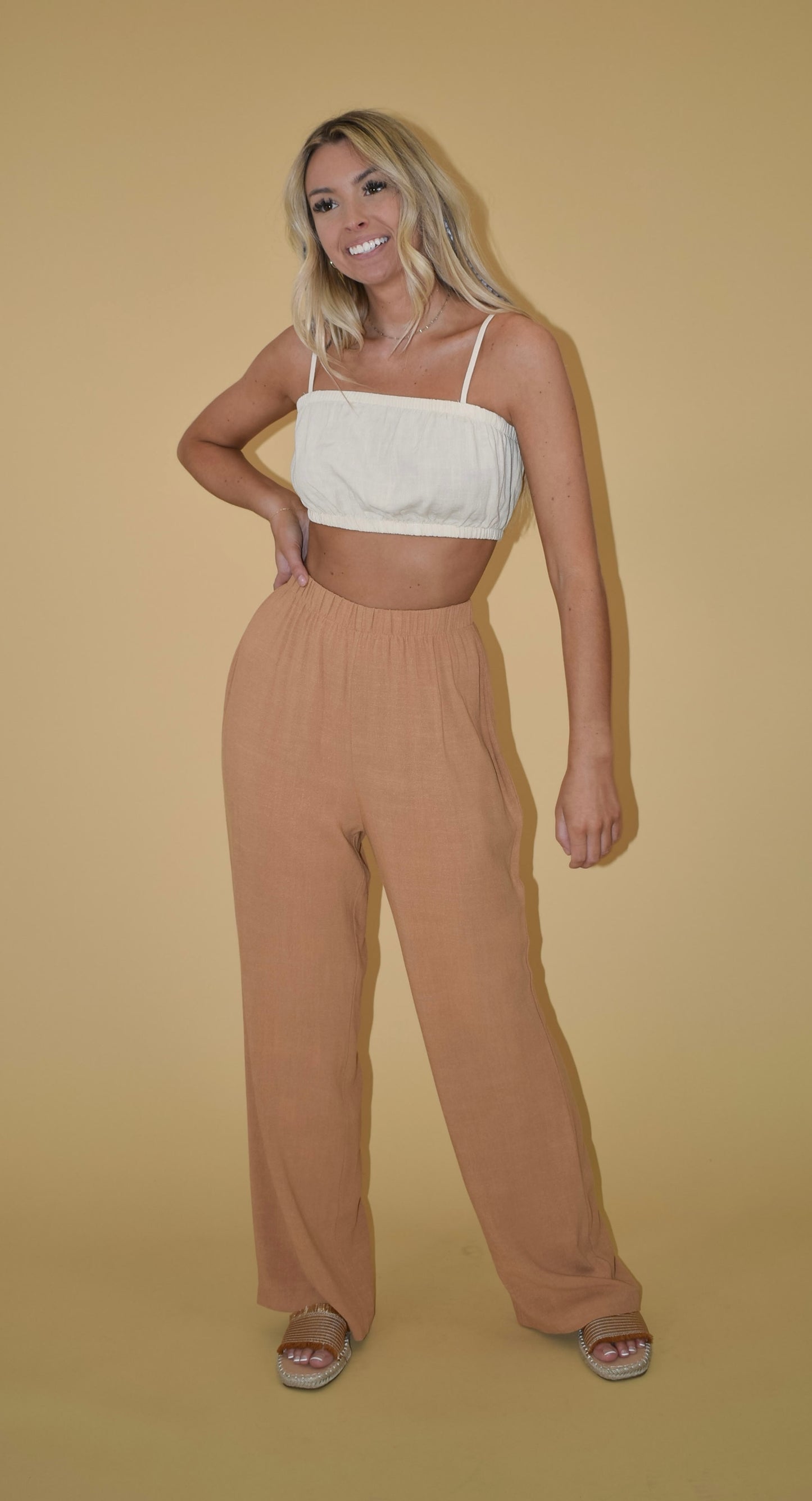 Peanut Butter Linen Blend Wide Leg Pants