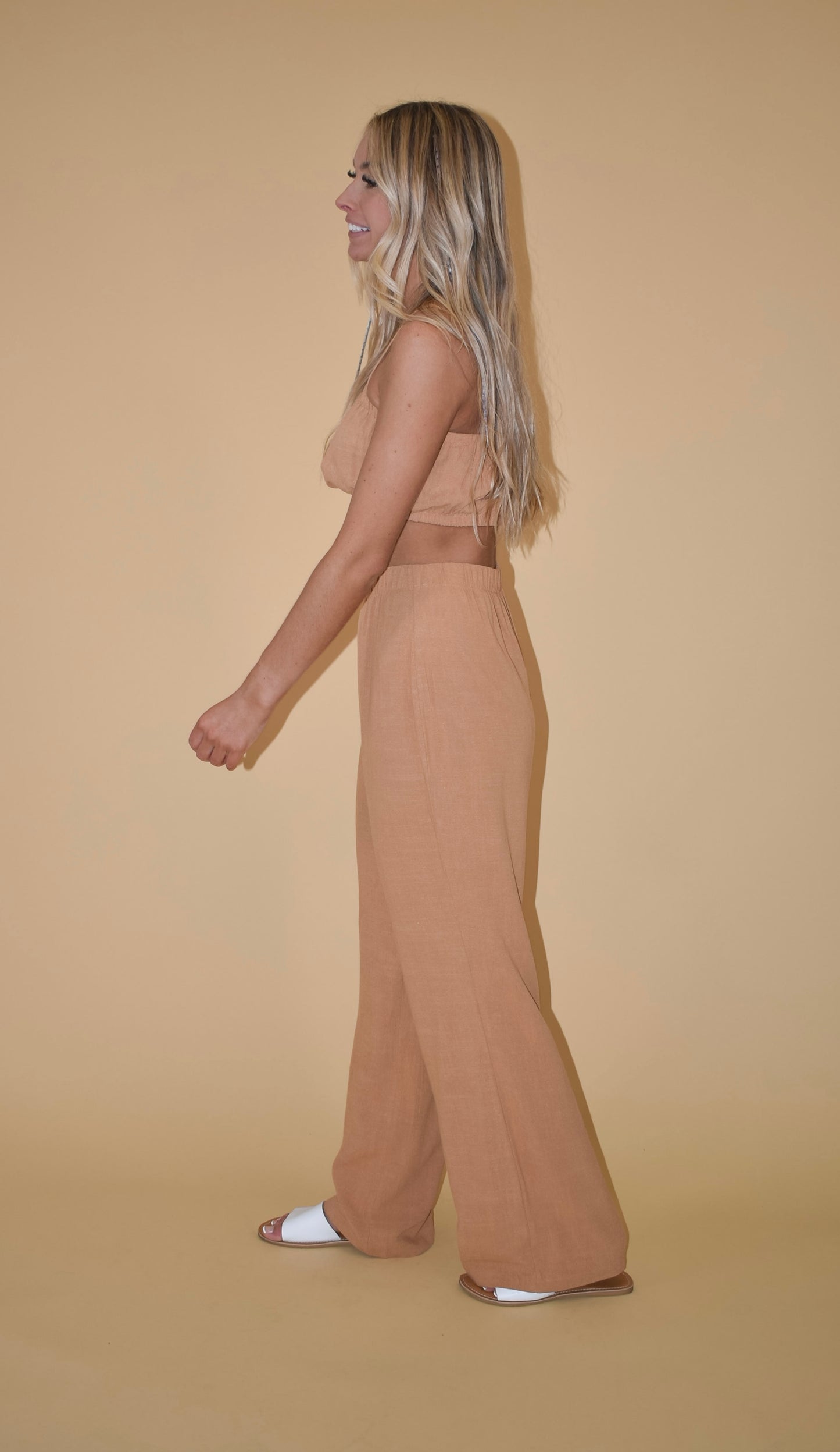 Peanut Butter Linen Blend Wide Leg Pants