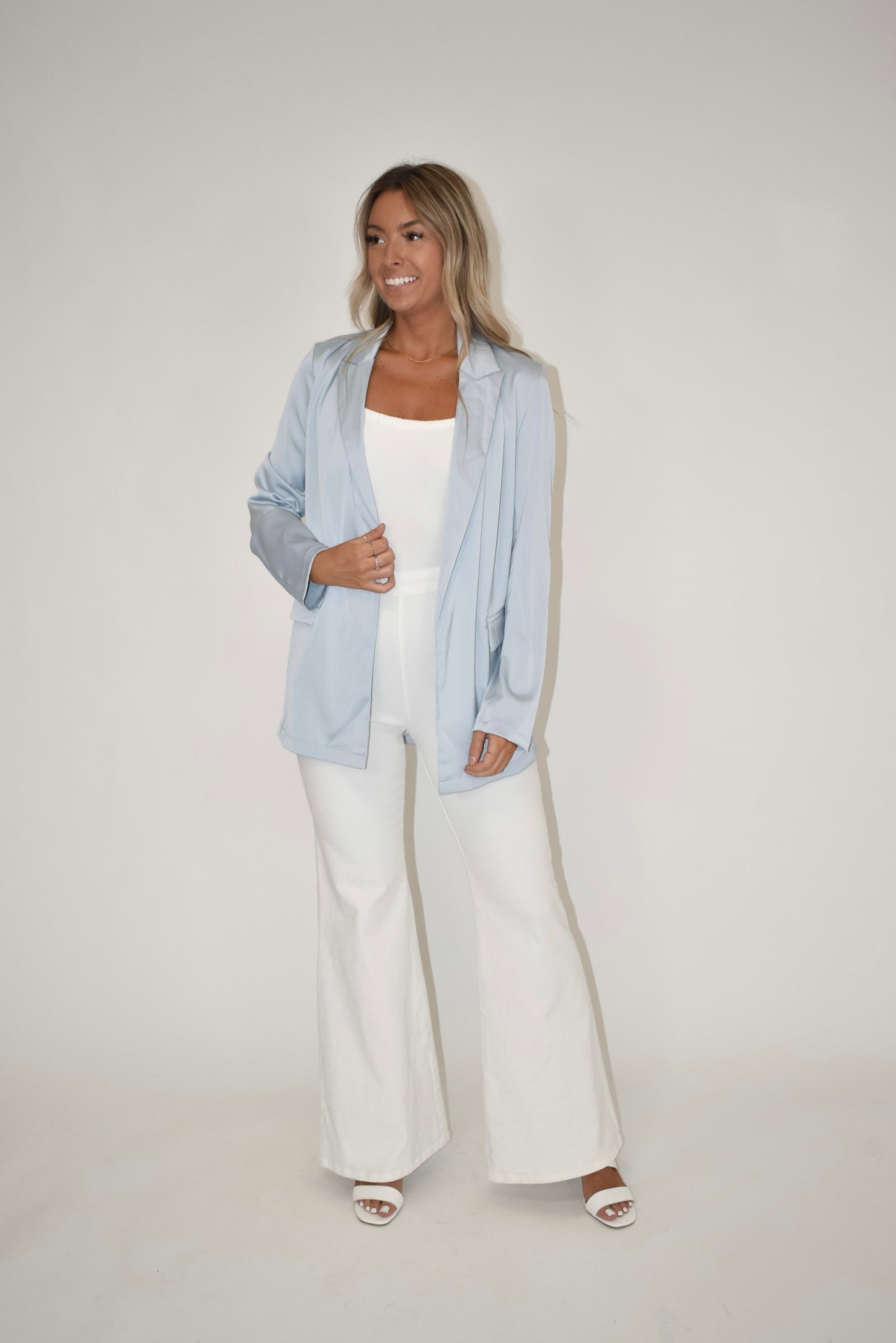 Sky Blue Satin Blazer