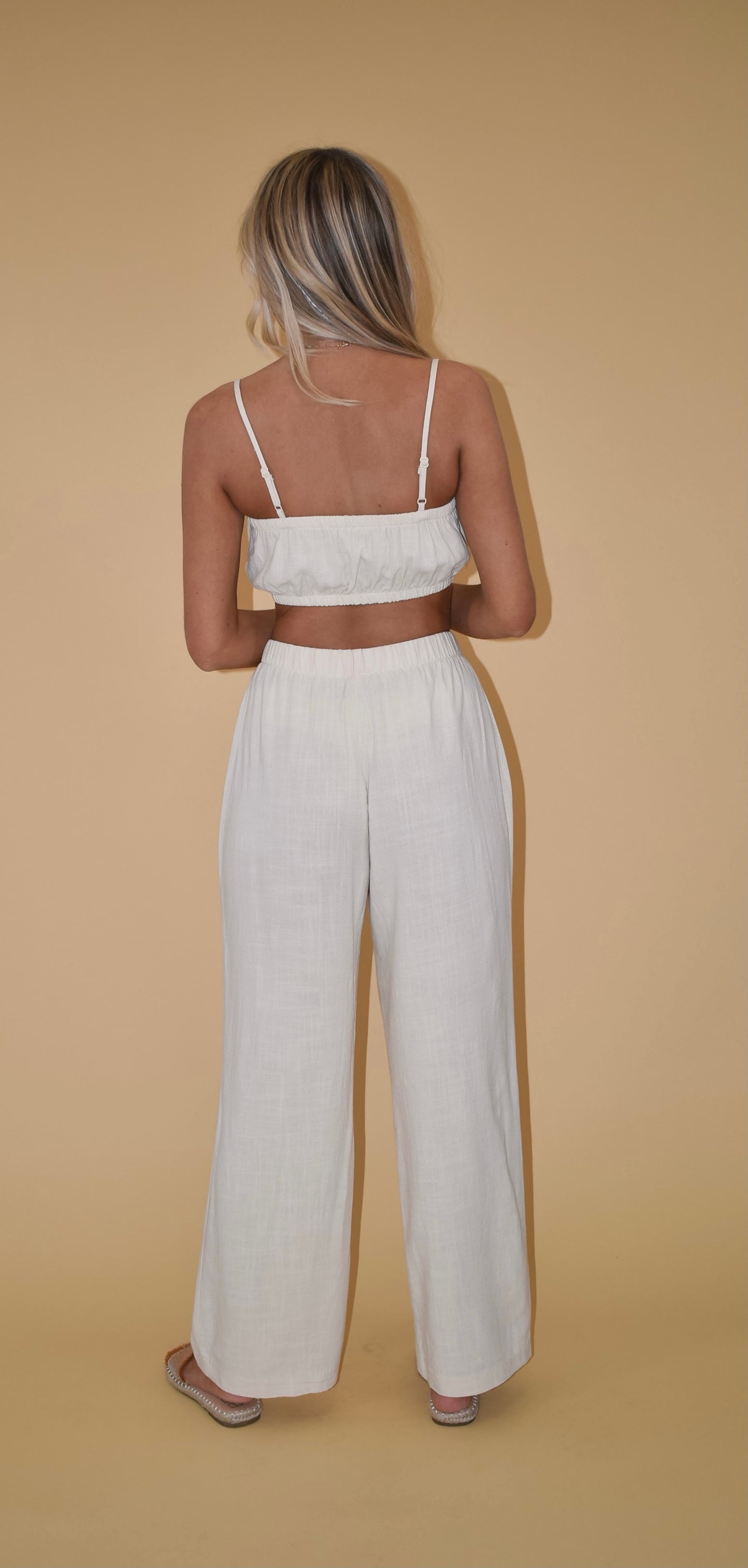 French Vanilla Linen Blend Bubble Crop Top