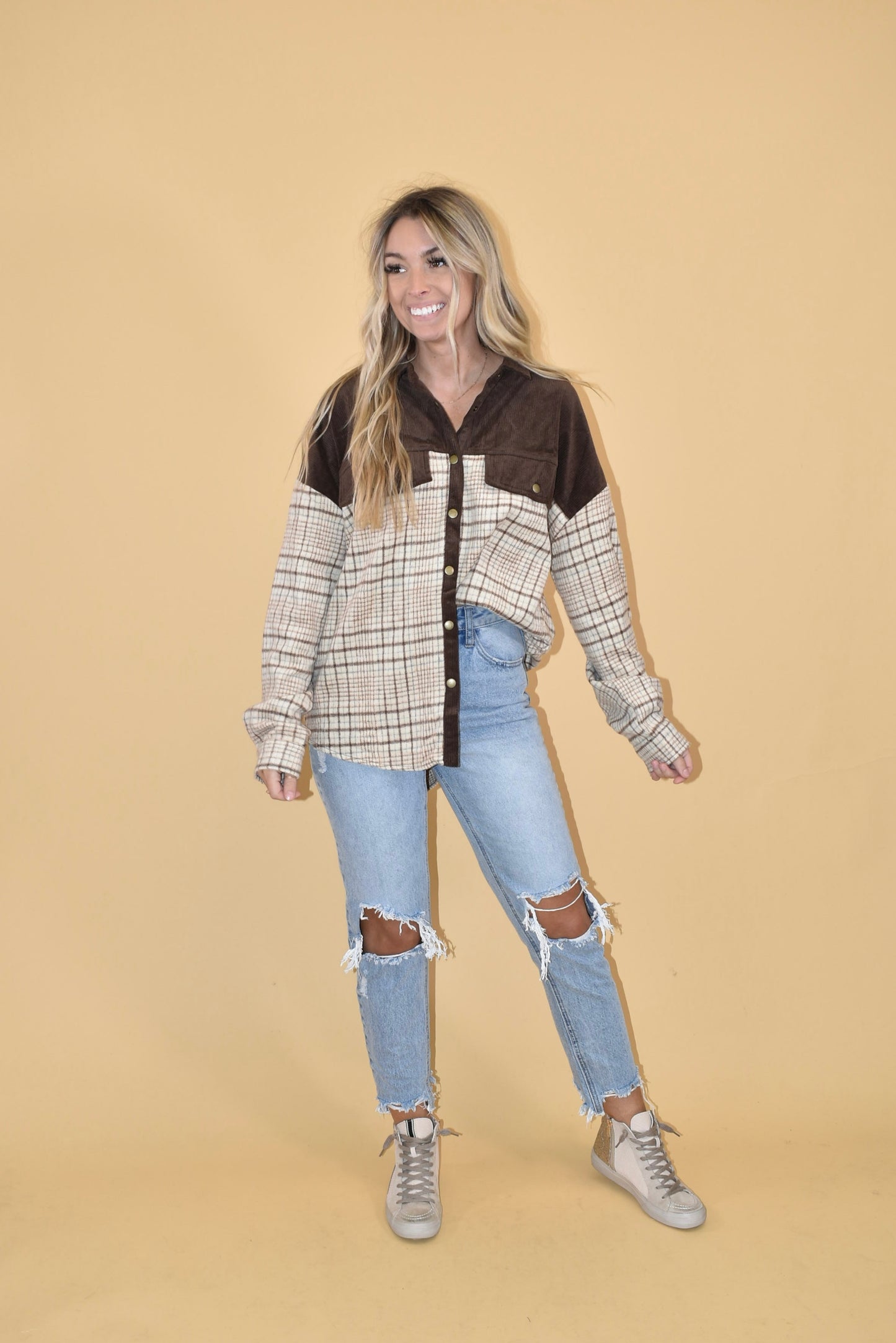 Corduroy Patchwork Plaid Shacket