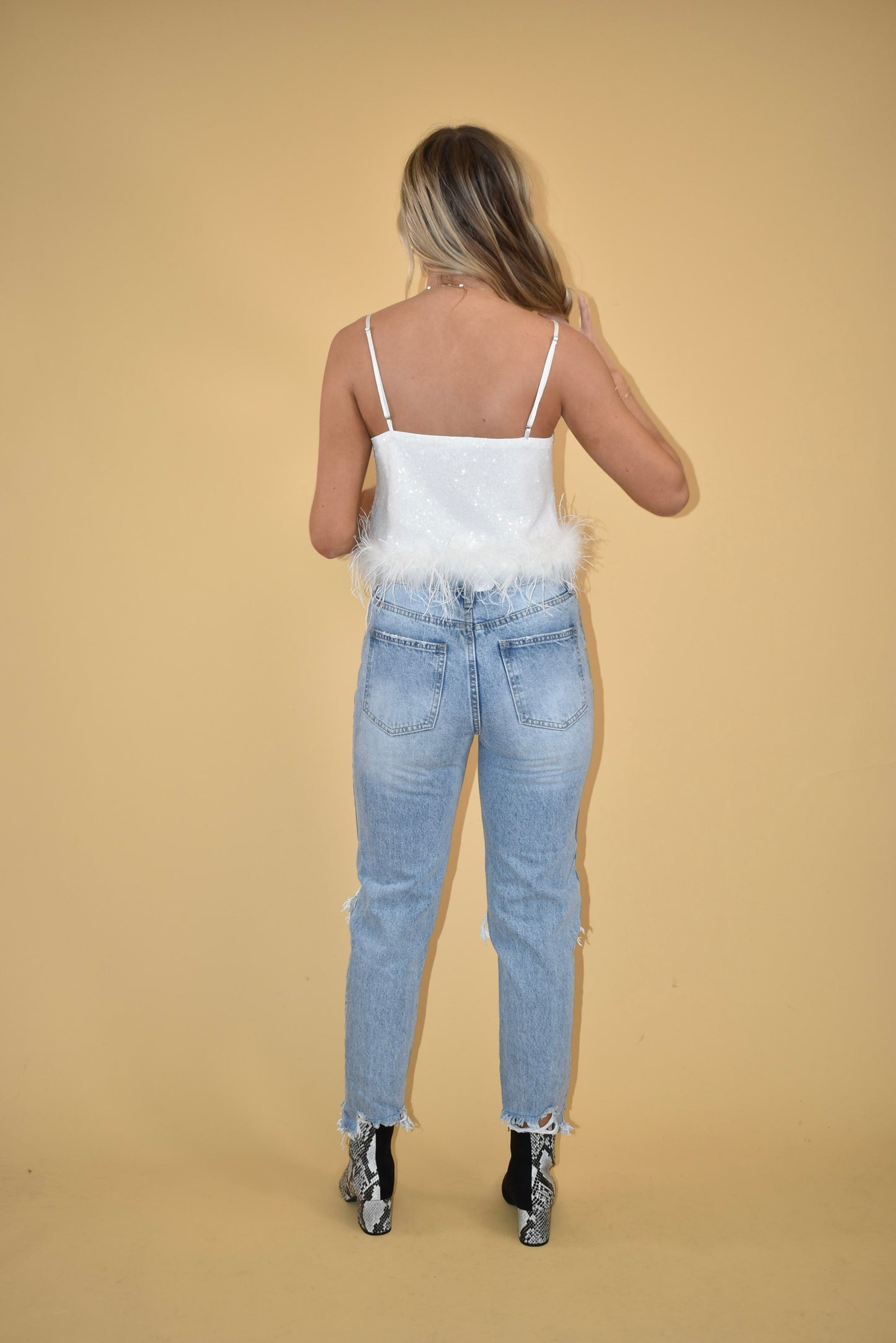 Sequin Feather Tank Top