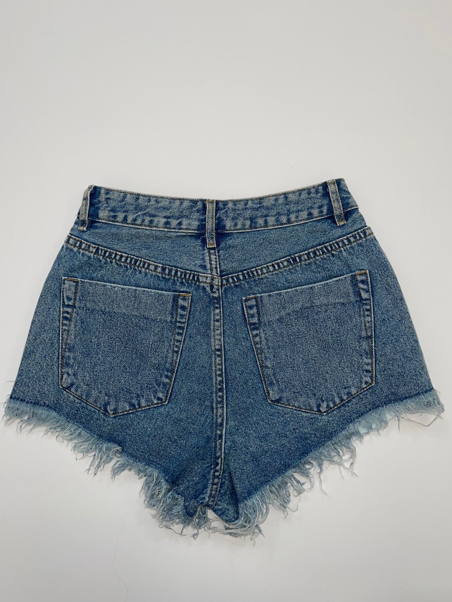 High Waisted Medium Vintage Wash Denim Shorts