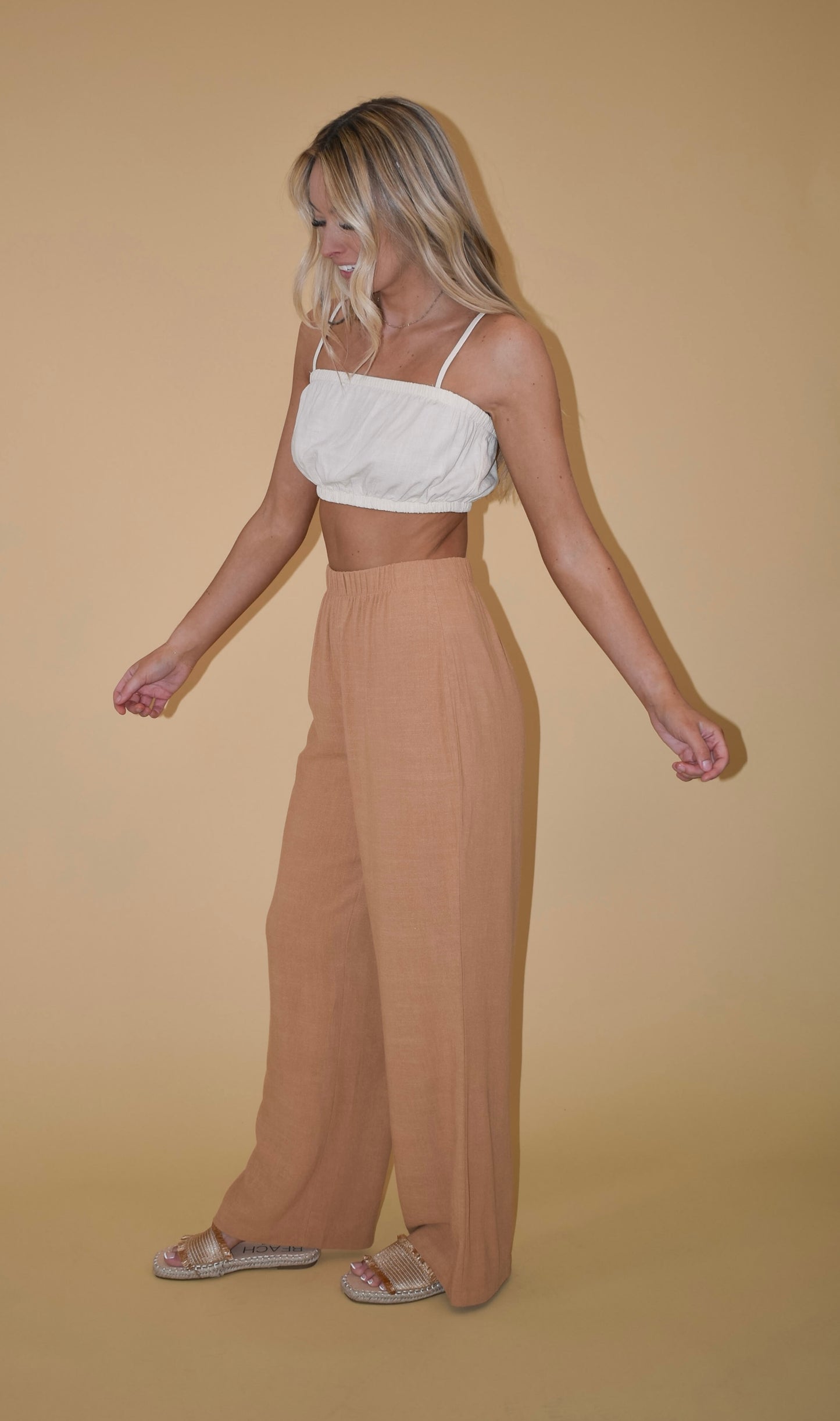 French Vanilla Linen Blend Bubble Crop Top