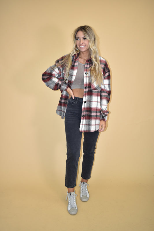 Red & Ivory Flannel Shacket