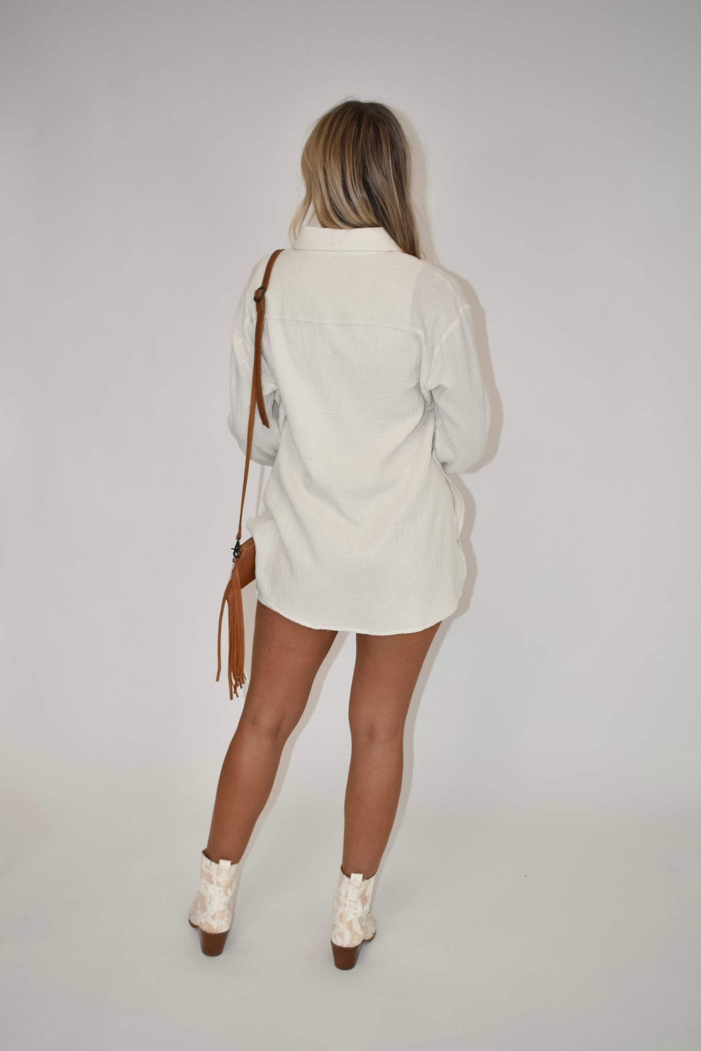 Light Beige Long Sleeve Cotton Romper