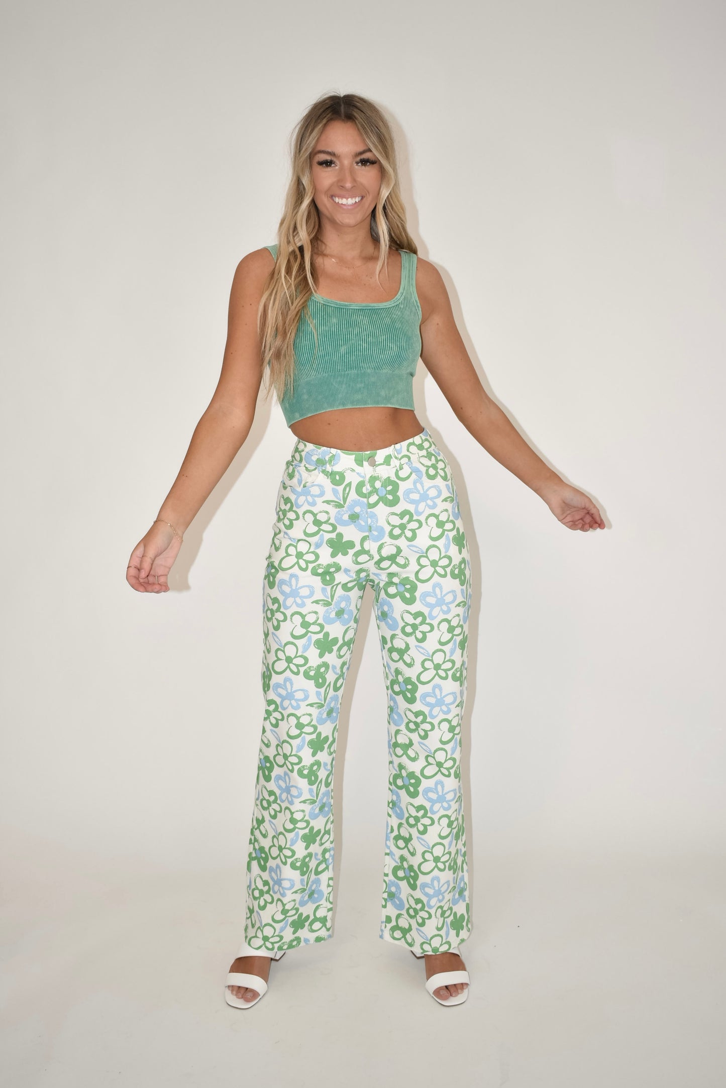 Green Floral Print Pants