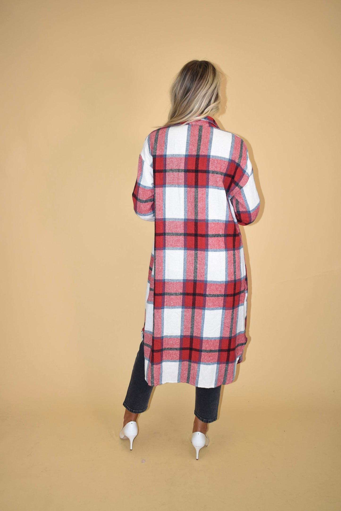 Red Flannel Coat Round Hemline