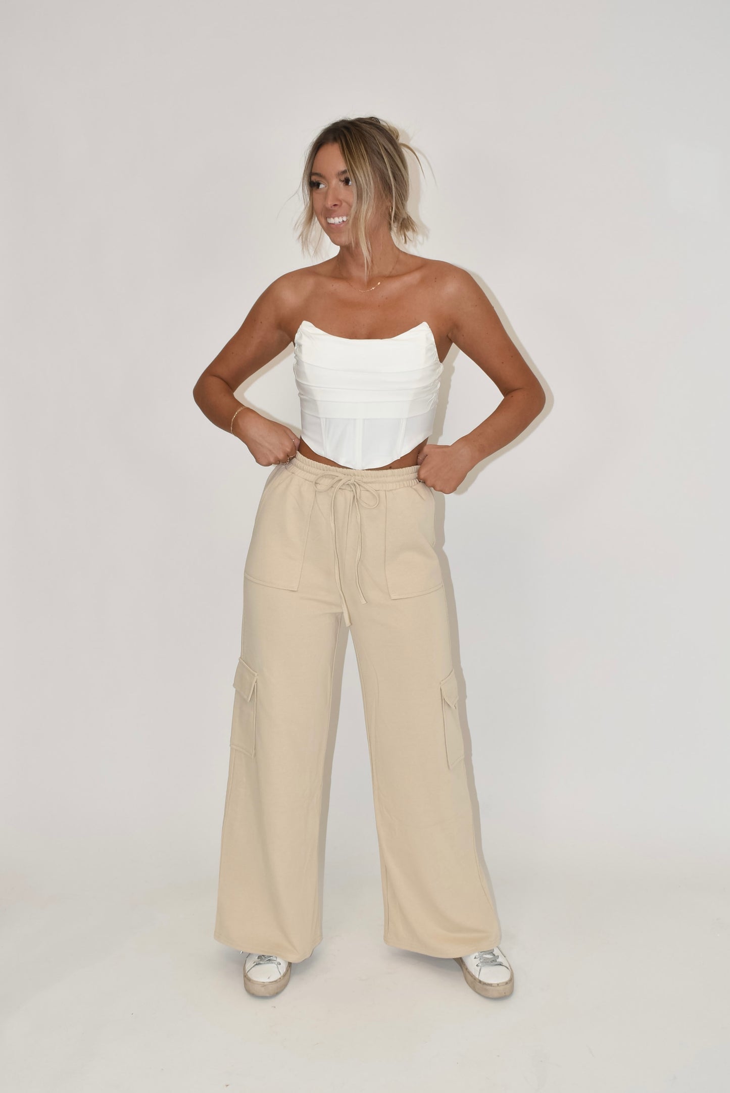 Beige Straight Leg Cargo Pants