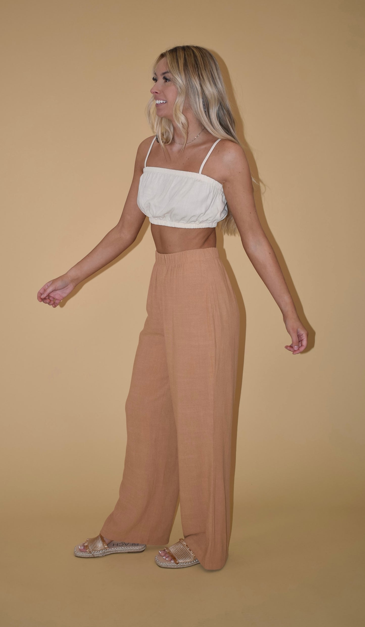 French Vanilla Linen Blend Bubble Crop Top