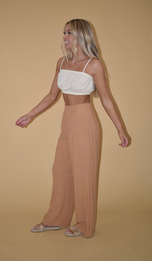 French Vanilla Linen Blend Bubble Crop Top