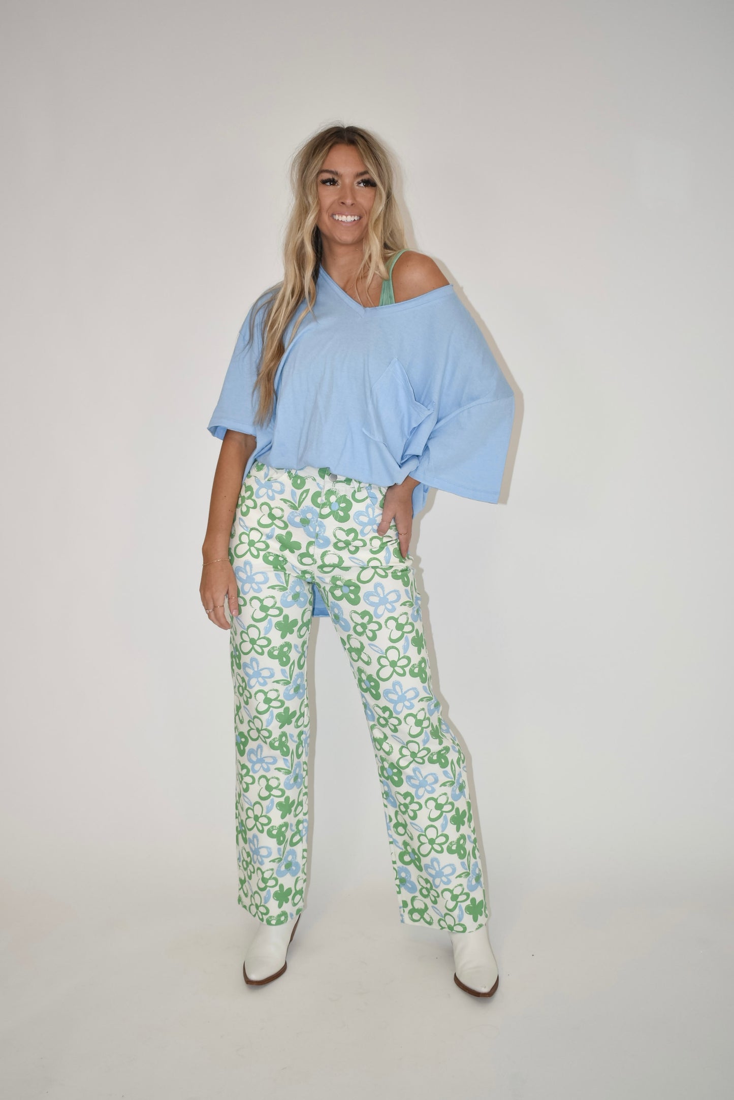 Green Floral Print Pants